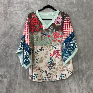 Soft Surroundings petites Embroidered blouse Kimono Sleeve Asian Floral women PM